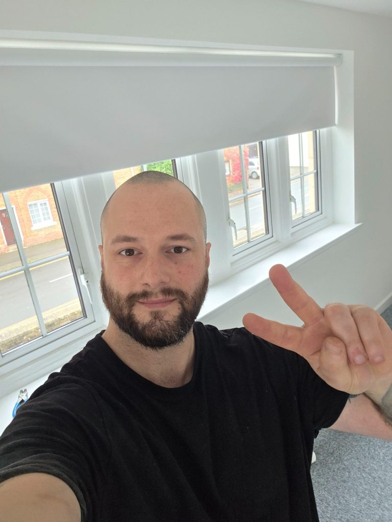 Rhys from TrueShade Interiors Rhys from TrueShade Interiors during a made to measure blind installation, providing a friendly local service across Northamptonshire