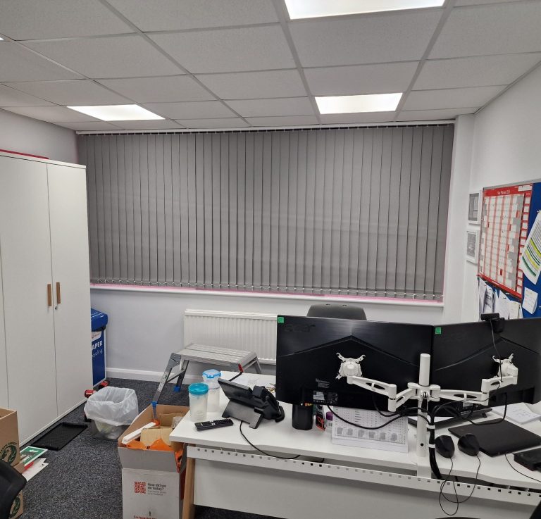 Made to measure vertical blind Vertical blinds installed in a commercial office spade by TrueShade Interiors