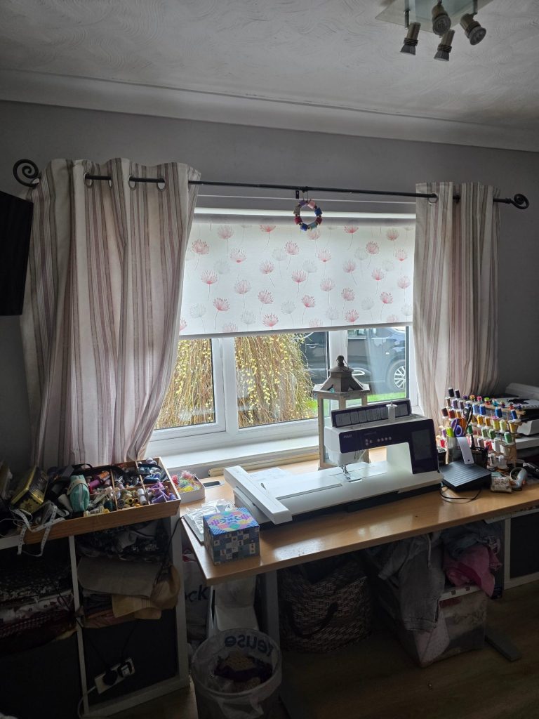 Motorised blind for home office Made to measure motorised blind installed in a home office area to reduce glare and provide easy day to day operation