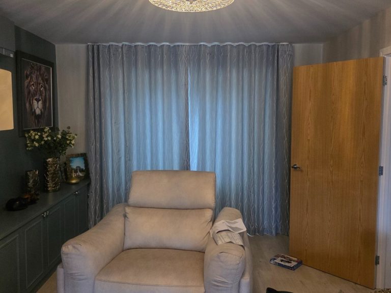 Made to measure curtains Made to measure wave curtains fitted across a full wall window for a soft, elegant finish