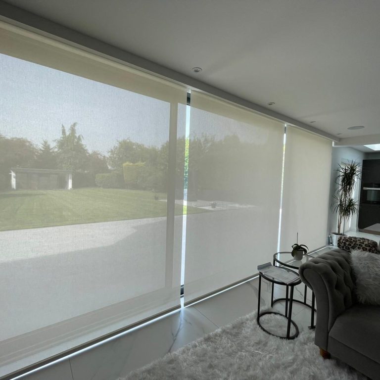 Made to measure smart motorised Lutron roller blinds Made to measure smart motorised Lutron roller blinds installed by TrueShade Interiors