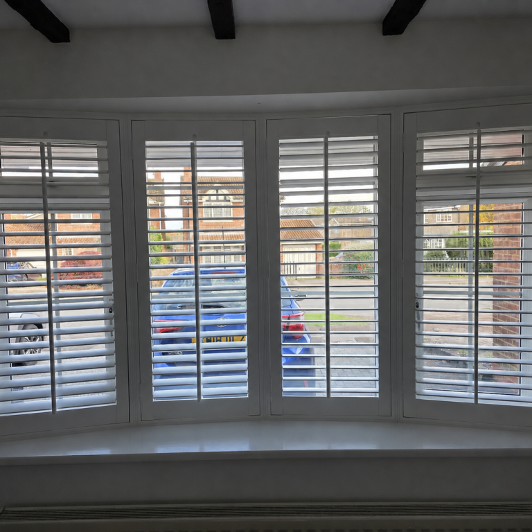 Made to measure bay window shutters Made to measurestylish bay window shutters measured and isntalled by TrueShade Interiors