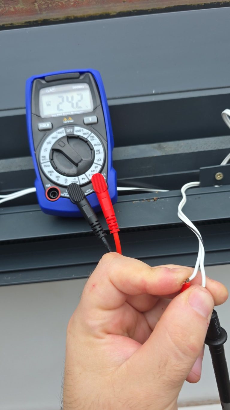 Motorised Roof Lantern Blind Fault Finding | TrueShade Interiors Electrical fault finding on a motorised roof lantern blind, using a digital multimeter to test the wiring and investigatcess for solar blind