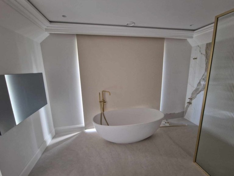 Made to measure roller blind Made to measure roller blind fitted in a modern bathroom for privacy and light control