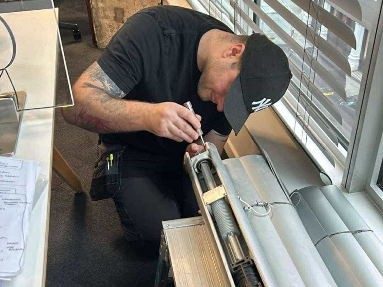 Commercial blind installation support Specialist blind fitting being carried out as part of a commercial or project led installation